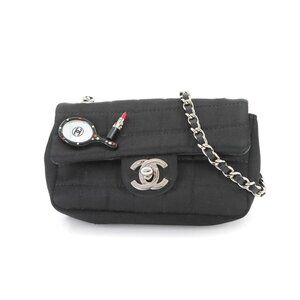 CHANEL Chocolate bar Lipstick Mini Chain Shoulder Bag Satin Black